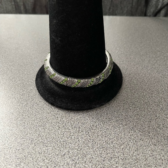 Silver Toned & Green Rhinestone Metal Bracelet - Picture 5 of 8